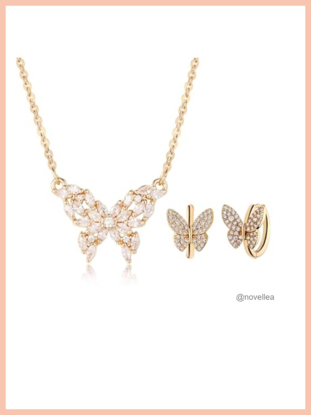 14K Gold Plated Cubic Zirconia Butterfly Jewelry Set for Women Earrings